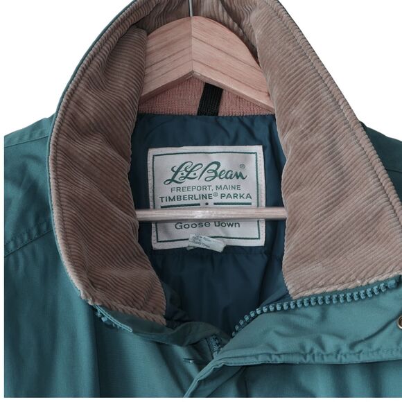 Vintage L.L. Bean Sz XL Goose Down Timberline Parka Teal Barn Jacket Corduroy - Picture 7 of 16